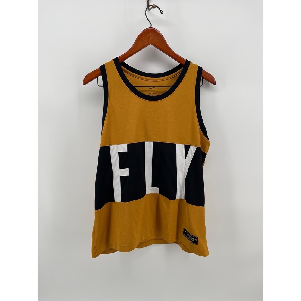 Nike Dri Fit Tank Top Women Size M Yellow Black FLY Graphic Athletic Jersey